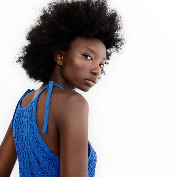 ZARA Women | Blue | OPENWORK KNIT TOP - Picture 9 of 11